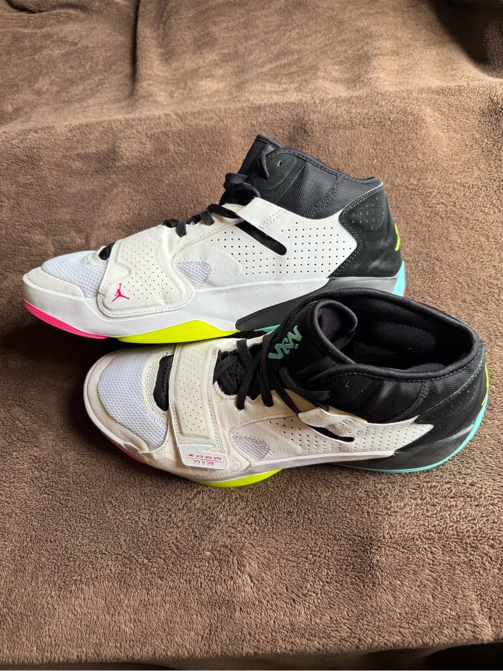 Jordan Men’s White Black Athletic Sneakers with Teal Accent